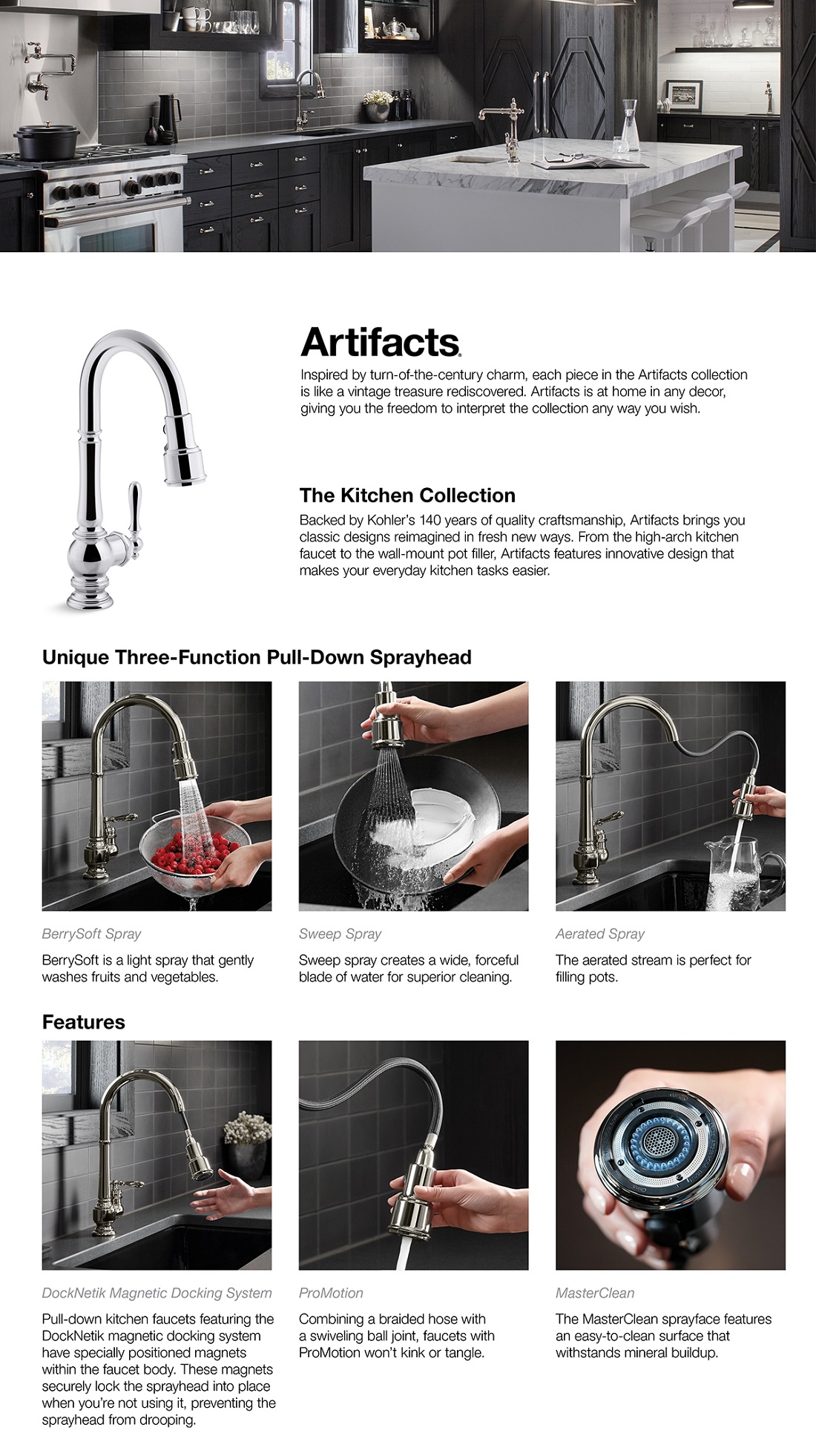 KOHLER Artifacts SingleHandle PullDown Sprayer Kitchen Faucet in